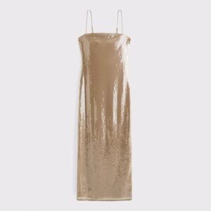 Abercrombie & Fitch Sequin Straight Neck Midi Dress Light Brown XS NWOT
